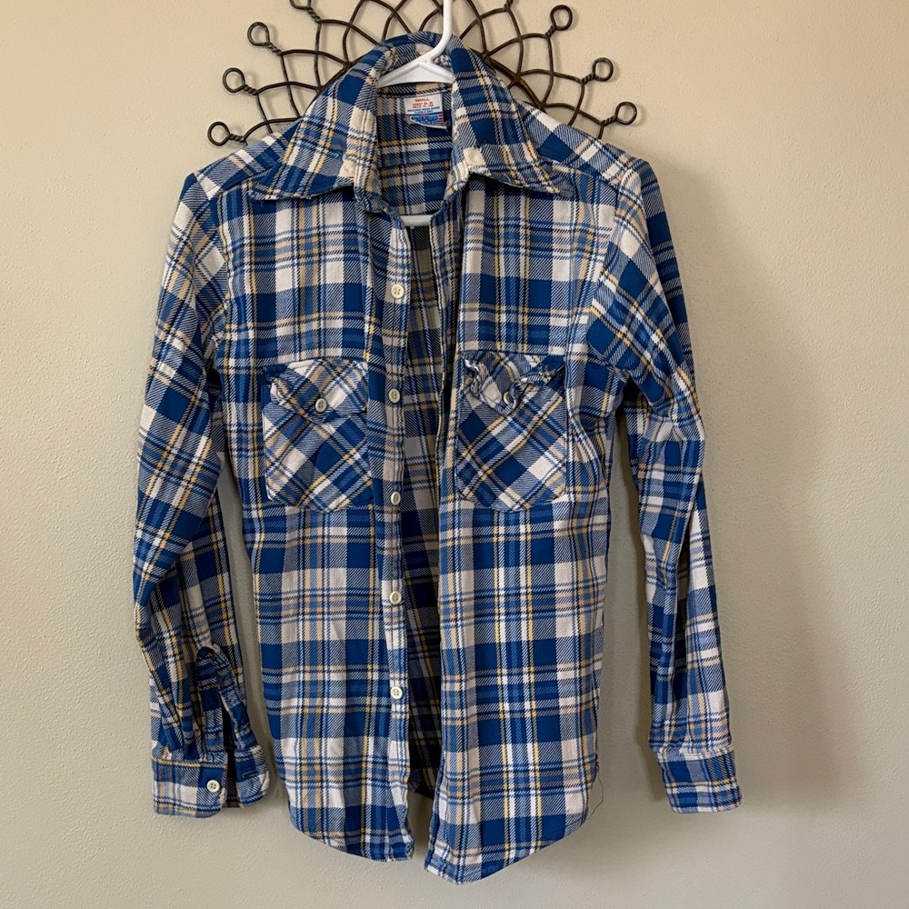 Vintage Sears Blue and White Plaid Button-Down Shirt
